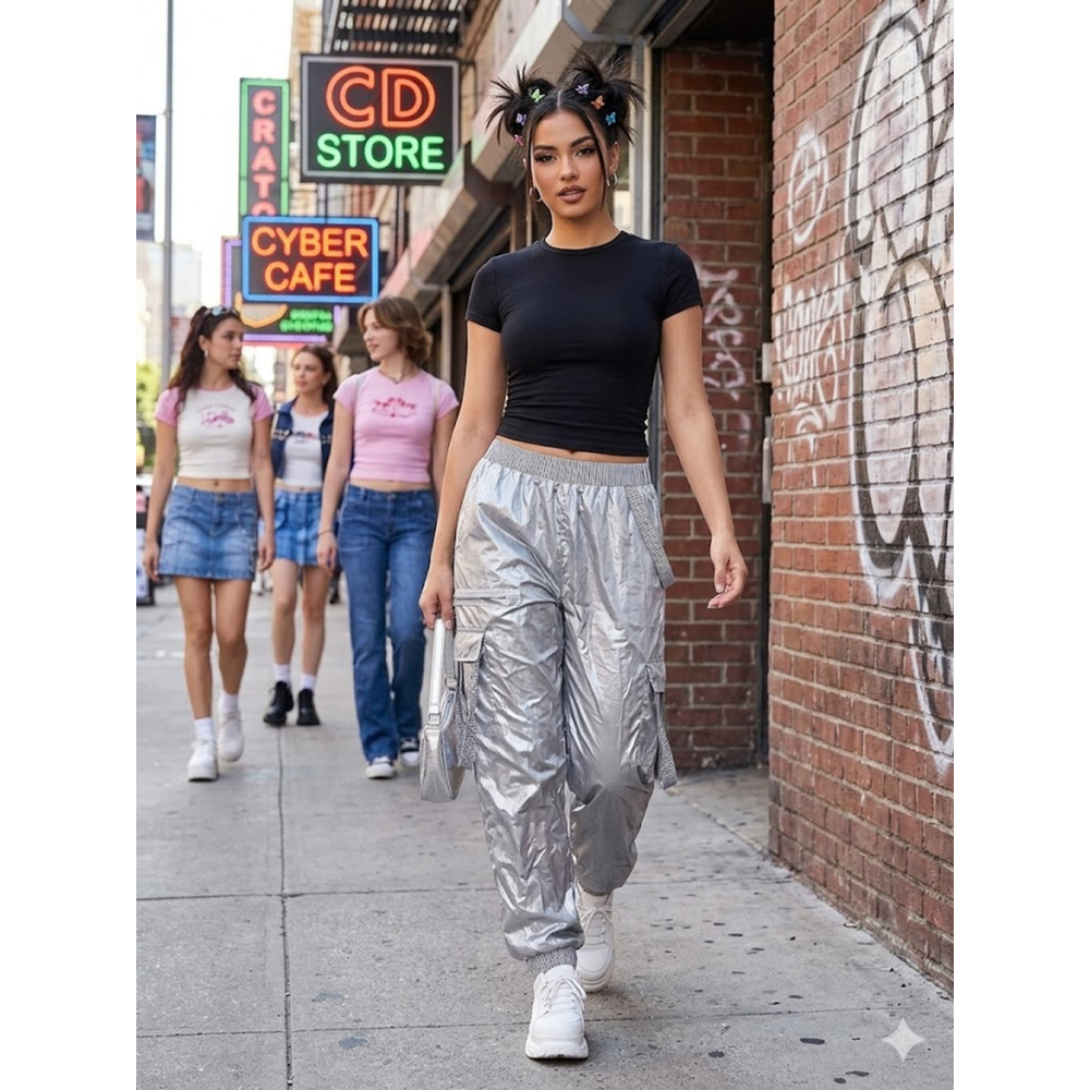 Tenth House Titanium Silver Y2K Cargo Jogger Pants
